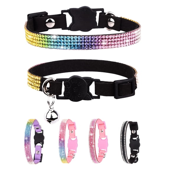 Mumup 1Pack Suede Breakaway Cat Collar with Sparkling Rhinestones & Bell - Soft Adjustable Safe Release Kitten CollaCats