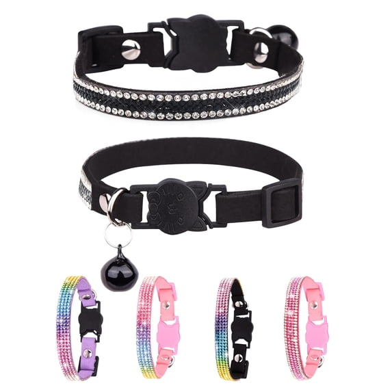 Mumup 1Pack Suede Breakaway Cat Collar with Sparkling Rhinestones & Bell - Soft Adjustable Safe Release Kitten CollaCats