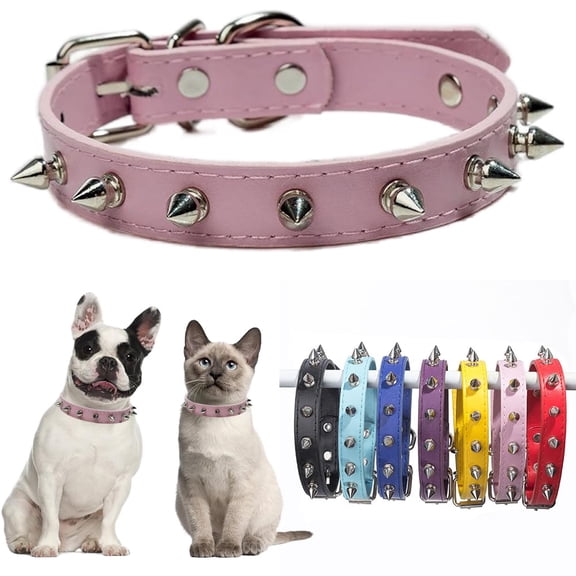 Mumup Black Spiked Dog Collar for Small Dogs,Mushrooms Rivet Spike Cat Collar Female Girls Soft Pu Leather Studded Spiked Puppy Collars Adjustable for XS S M Pet Collars Male Boys Kitten