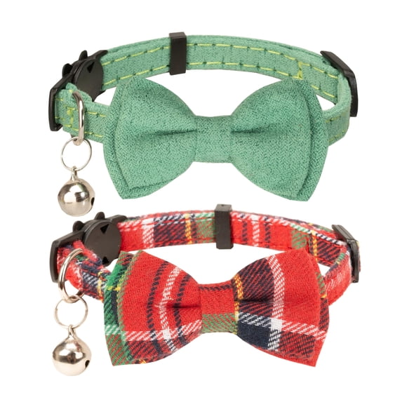 Mumup Christmas Collar for Cat Pet Breakaway with Bell Bowtie Detachable Bow Adjustable Safety Kitten Puppy Girl Boy 2pcs Christmas