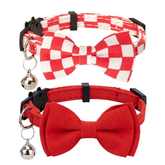 Mumup Christmas Collar for Cat Pet Breakaway with Bell Bowtie Detachable Bow Adjustable Safety Kitten Puppy Girl Boy 2pcs Christmas