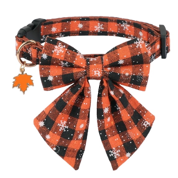 Mumup Christmas Dog Collar, Adjustable Classic Red Plaid Xmas Collars with Removable Bowtie Christmas Dog Collars for Medium Dogs Pets