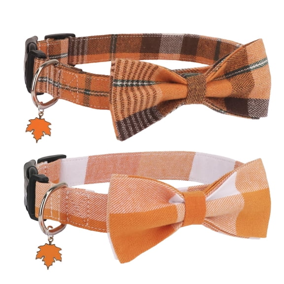 Mumup Christmas Dog Collar with Bow, Adjustable Red Green Plaid Dog Collars with Removable Bowtie Christmas Collars for Large Dogs Pets