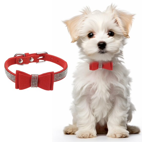 Mumup Cute Dog Collar with Bling Rhinestone, Bling Dog Collar Adjustable Leather Diamond Sparkling Jewel Accessories Intended for Teacup/Cat/Small Medium Large Pet