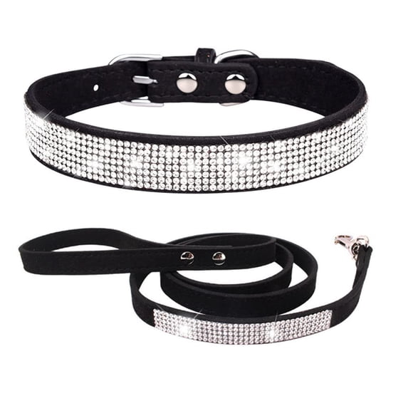 Mumup Dog Collar and Leash Set for Small Dogs, Pretty Rhinestone Bling Puppy Collar Fancy Crystal Glitter Jewel Girl Cat Collars for XXS XS Small Medium Female Pet Dogs