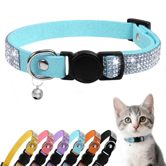 Mumup Rhinestone Cat Collar Breakaway, Soft Velvet Cat Collars with Bell, Adjustable Comfortable Cats Collar, 7.5-12.5 Inch for Cat, Kittens and Puppies