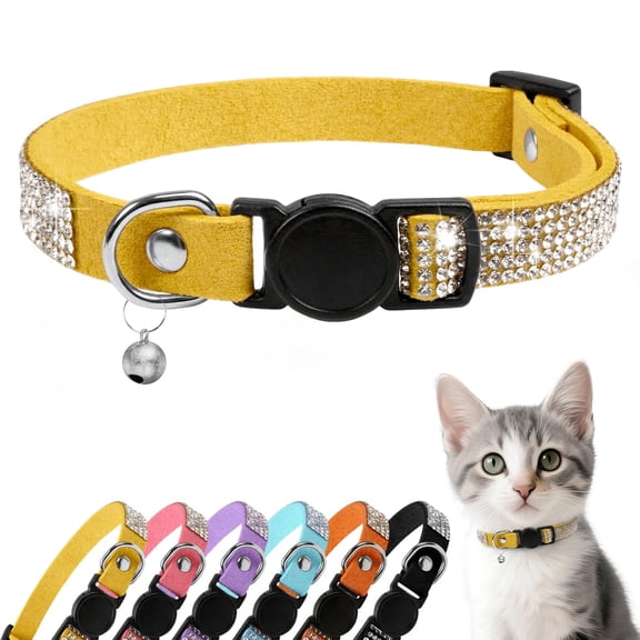 Mumup Rhinestone Cat Collar Breakaway, Soft Velvet Cat Collars with Bell, Adjustable Comfortable Cats Collar, 7.5-12.5 Inch for Cat, Kittens and Puppies