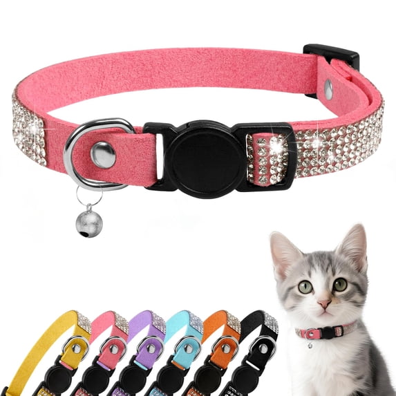 Mumup Rhinestone Cat Collar Breakaway, Soft Velvet Cat Collars with Bell, Adjustable Comfortable Cats Collar, 7.5-12.5 Inch for Cat, Kittens and Puppies