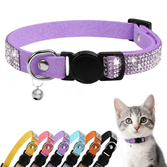 Mumup Rhinestone Cat Collar Breakaway, Soft Velvet Cat Collars with Bell, Adjustable Comfortable Cats Collar, 7.5-12.5 Inch for Cat, Kittens and Puppies
