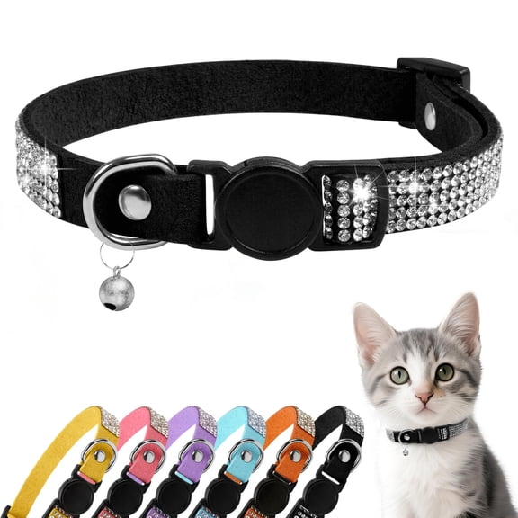 Mumup Rhinestone Cat Collar Breakaway, Soft Velvet Cat Collars with Bell, Adjustable Comfortable Cats Collar, 7.5-12.5 Inch for Cat, Kittens and Puppies