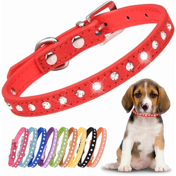 Mumup Rhinestone Dog Collar Suede Leather Crystal Diamond Colorful Bling Girl Puppy Cat Collars XS Small Pets