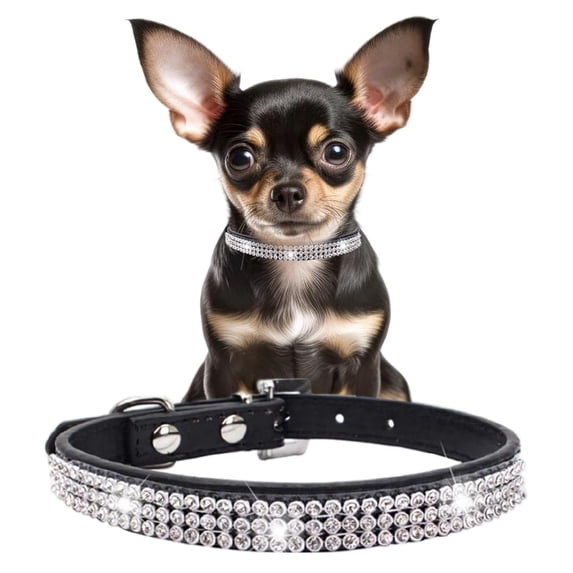 Mumup Rhinestone Dog Collars for Small Dogs, Pink Pu Leather Fancy Diamond Bling Cat Collar, Glitter Crystal Jeweled Girl Puppy Collars for Female Pet Dogs