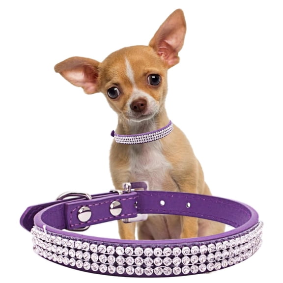 Mumup Rhinestone Dog Collars for Small Dogs, Pink Pu Leather Fancy Diamond Bling Cat Collar, Glitter Crystal Jeweled Girl Puppy Collars for Female Pet Dogs
