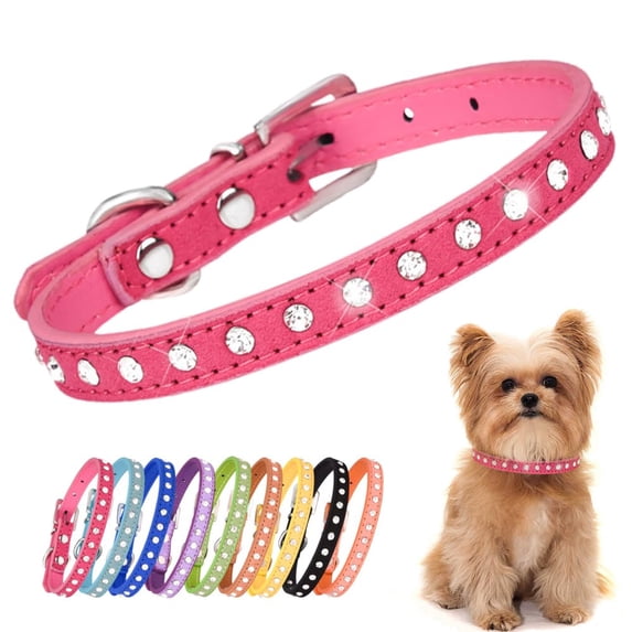 Mumup Rhinestone Small Dog Collars for Female Dogs, Pretty Bling Diamond Cat Collar Crystal Sparkly Glitter Jewel Puppy Collar for XXS Xs Small Medium Pet Girl Dogs Kitten