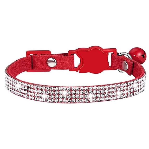 Mumup Rhinestones Dog Cat Collars with Bell Bling Pet Puppy Collars with Soft Velvet Crystal Collars Girl Jeweled Necklace