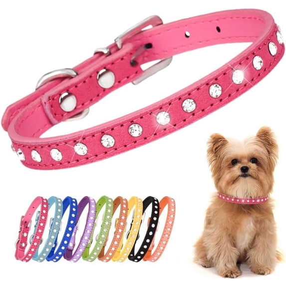 Mumup Small Dog Collars, Bling Diamond Pretty Crystal Sparkly Rhinestone Glitter Jewel Puppy Collar for Small Pet Girl Cat Female Kitten