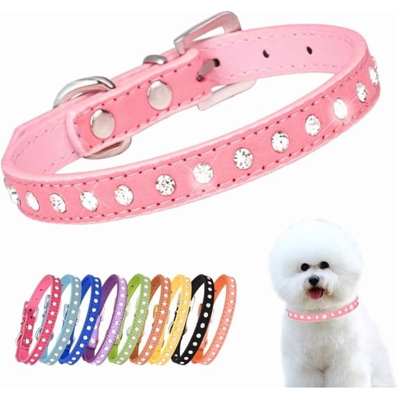 Mumup Small Dog Collars, Bling Diamond Pretty Crystal Sparkly Rhinestone Glitter Jewel Puppy Collar for Small Pet Girl Cat Female Kitten