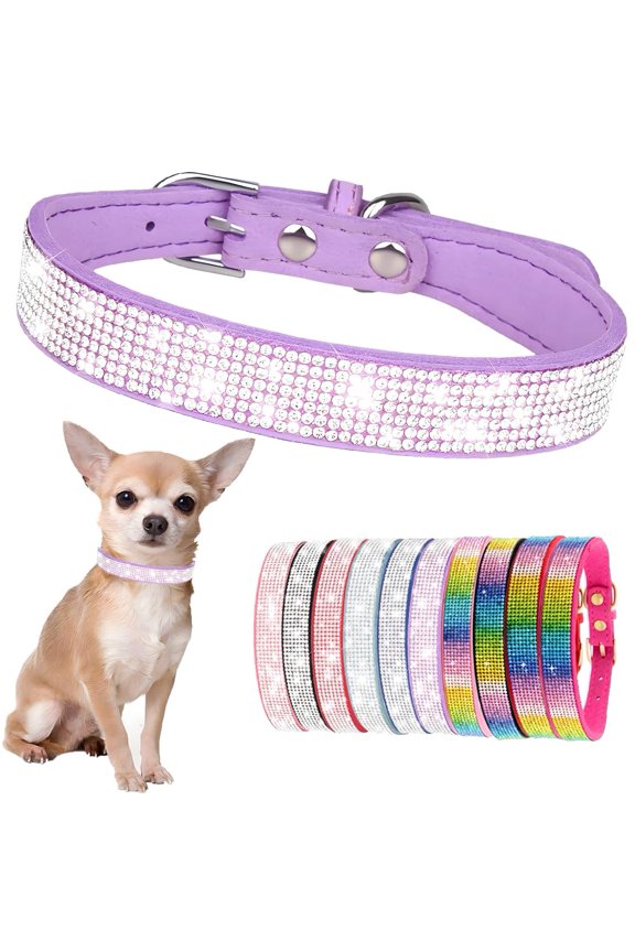 Sparkling Rhinestone Dog Collars for Small Dogs, Bling Small Dog Collar for Girls Glitter Crystal Diamond Jeweled Puppy Collar for XS Small Medium Large Female Dogs Kitten Cats Pets