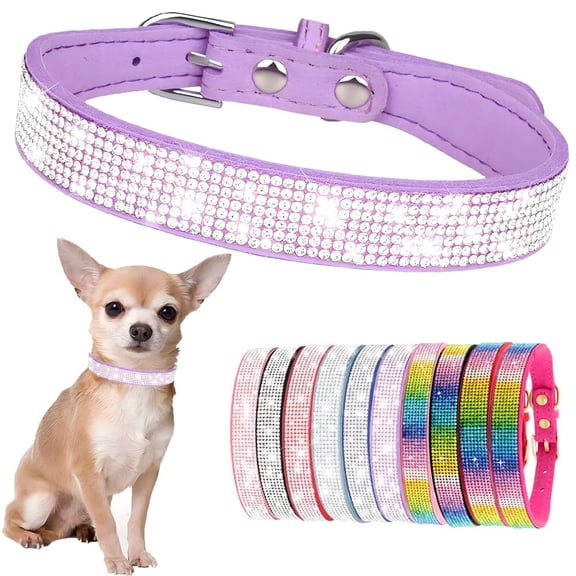 Mumup Sparkling Rhinestone Dog Collars for Small Dogs, Bling Small Dog Collar for Girls Glitter Crystal Diamond Jeweled Puppy Collar for XS Small Medium Large Female Dogs Kitten Cats Pets