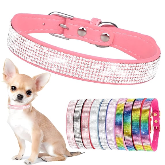 Mumup Sparkling Rhinestone Dog Collars for Small Dogs, Bling Small Dog Collar for Girls Glitter Crystal Diamond Jeweled Puppy Collar for XS Small Medium Large Female Dogs Kitten Cats Pets