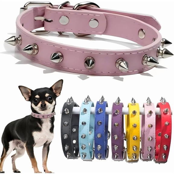 Mumup Spiked Dog Collar for Small Dogs PU Leather Spike Puppy Collar Anti Bite Rivet Studded Cat Collar for Kittens Extra Small Medium Pets Like Chihuahua Pug Pit Bull Bulldog