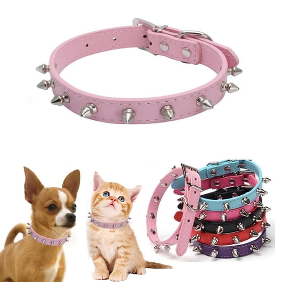 Mumup Spiked Dog Collar, Spike Cat Collars Spiky Studded Puppy Collar Boy Stud Rivet Pu Leather Mushroom Adjustable for XSmall Small Medium Breed