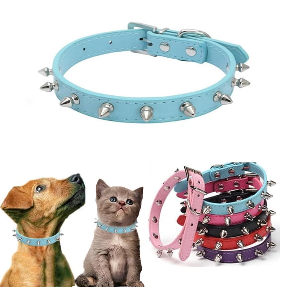 Mumup Spiked Dog Collar, Spike Cat Collars Spiky Studded Puppy Collar Boy Stud Rivet Pu Leather Mushroom Adjustable for XSmall Small Medium Breed