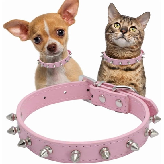 Mumup Spiked Dog Collars for Small Dogs, Rivet Spike Cat Collar Pu Faux Leather Stud Studded Puppy
