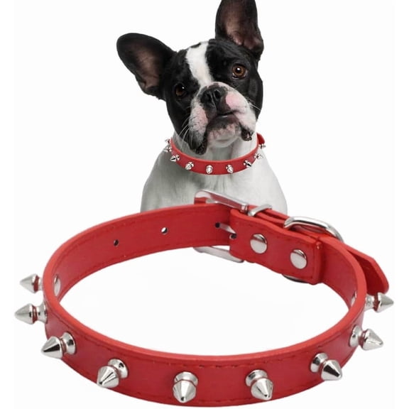 Mumup Spiked Dog Collars for Small Dogs, Rivet Spike Cat Collar Pu Faux Leather Stud Studded Puppy