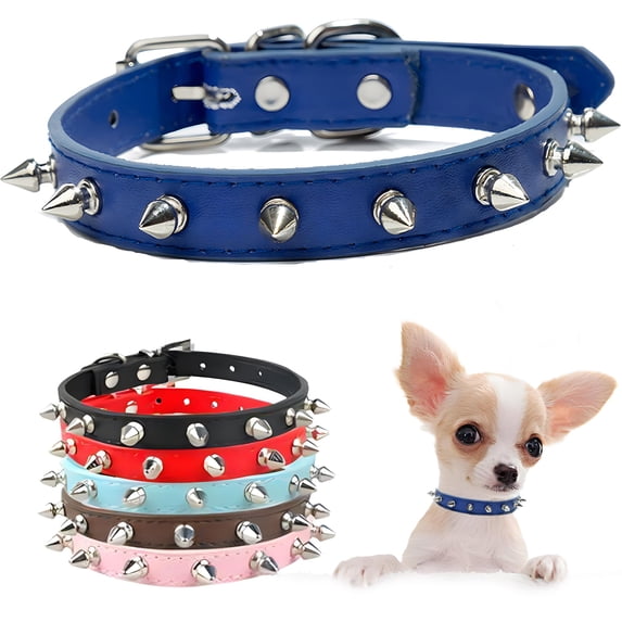 Mumup Spiked Puppy Dog Collar Soft Pu Leather Mushrooms Rivet Spike Stud Studded Cat Collars Adjustable for Girl Boy Pet Kitten