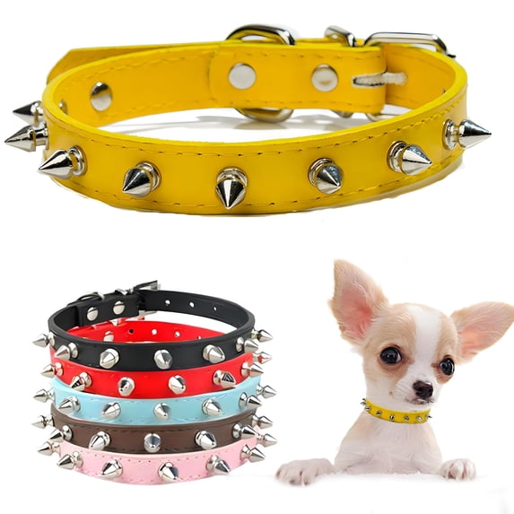 Mumup Spiked Puppy Dog Collar Soft Pu Leather Mushrooms Rivet Spike Stud Studded Cat Collars Adjustable for Girl Boy Pet Kitten