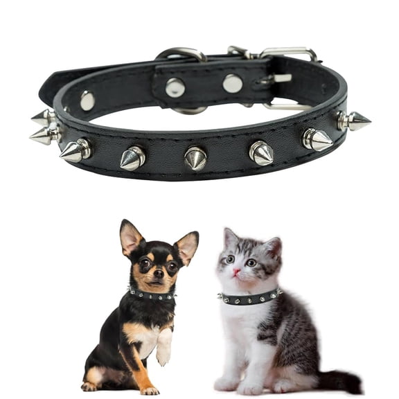 Mumup Studded Cat Collar,Anti-Bite Rivet Pu Leather Spiked Dog Collar,Protective Pet Neck Dog Collars for Xs Small Medium Large Boy Dogs Male Cats