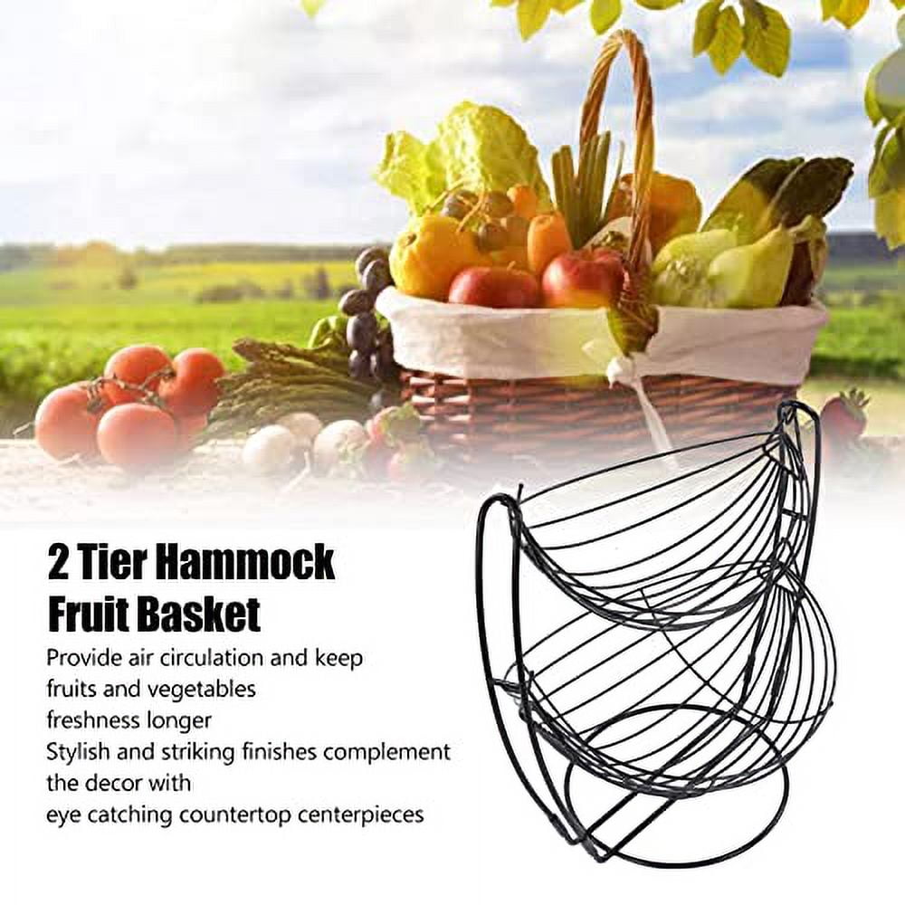 Mumusuki 2 Tier Hammock Fruit Basket Stand Iron Hanging Fruit Holder