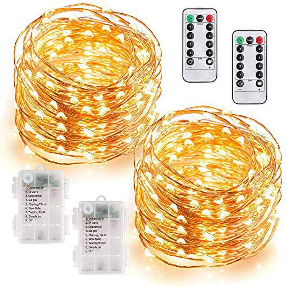 Mumuxi 2 Pack 33Ft 100 Led Fairy Lights Battery Operated, String Lights With 8 Modes Remote Control Timer Waterproof Copper Wire Twinkle Lights For Bedroom Wedding Party Chirstmas Decor, Warm White