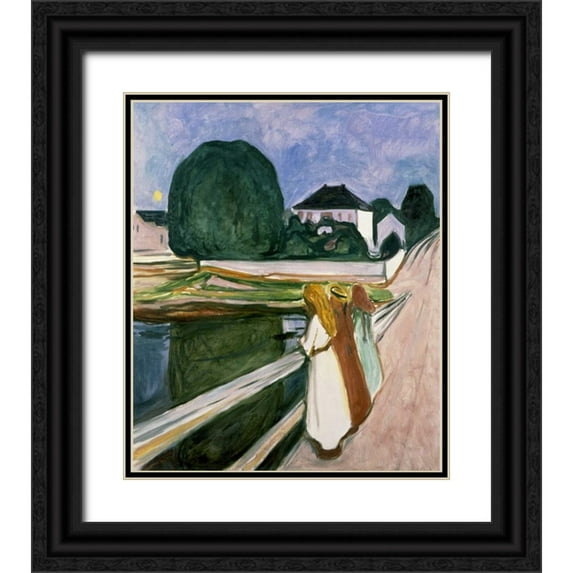 Munch, Edvard 15x17 Black Ornate Wood Framed with Double Matting Museum Art Print Titled - The Girls on the Pier, 1901