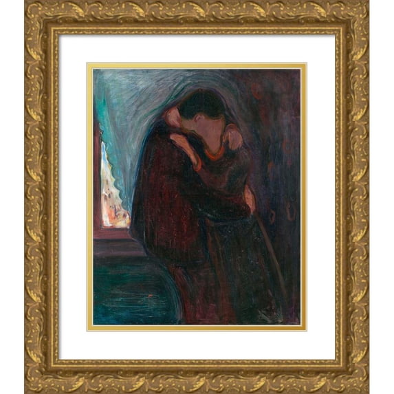 Munch, Edvard 15x18 Gold Ornate Wood Framed with Double Matting Museum Art Print Titled - The Kiss, 1897