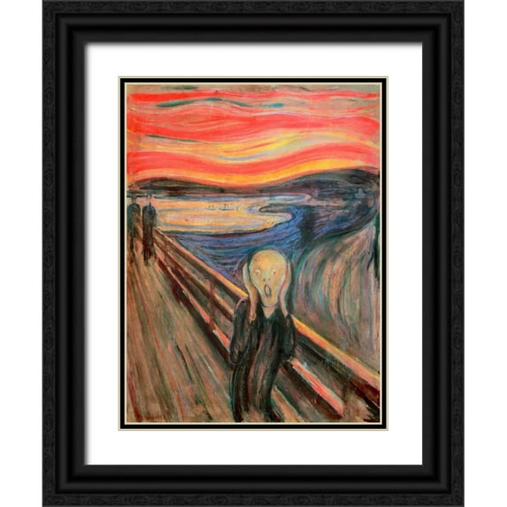 Munch, Edvard 19x24 Black Ornate Wood Framed with Double Matting Museum Art Print Titled - The Scream