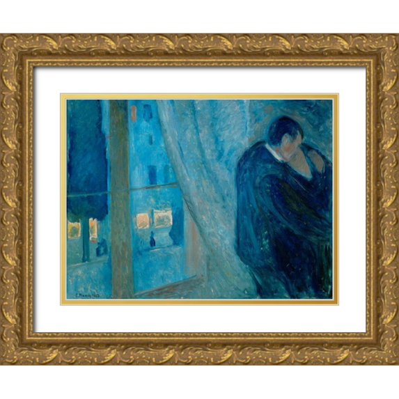 Munch, Edvard 24x19 Gold Ornate Wood Framed with Double Matting Museum Art Print Titled - The Kiss