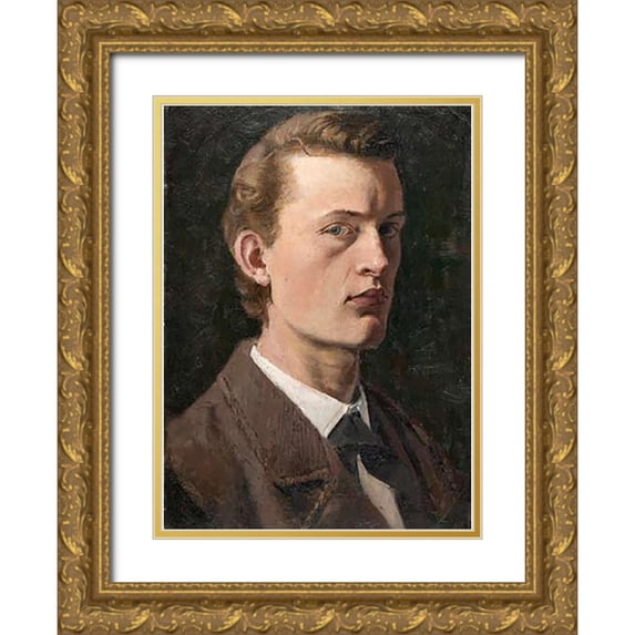 Munch, Edvard 24x32 Gold Ornate Wood Framed with Double Matting Museum Art Print Titled - Self-Portrait , 1882