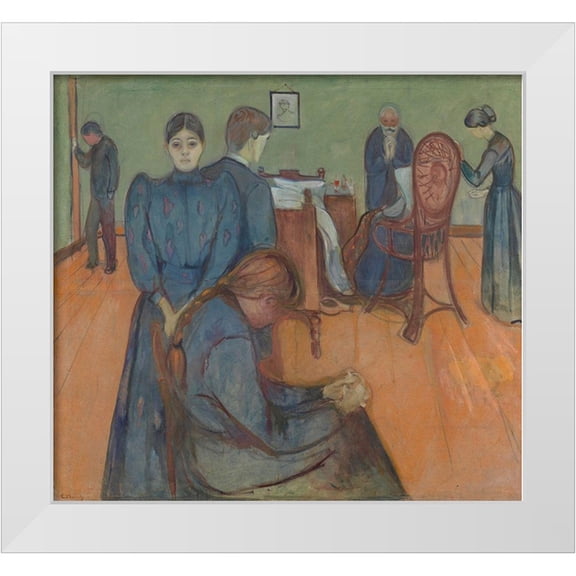 Munch, Edvard 28x26 White Modern Wood Framed Museum Art Print Titled - Death in the Sickroom, 1893