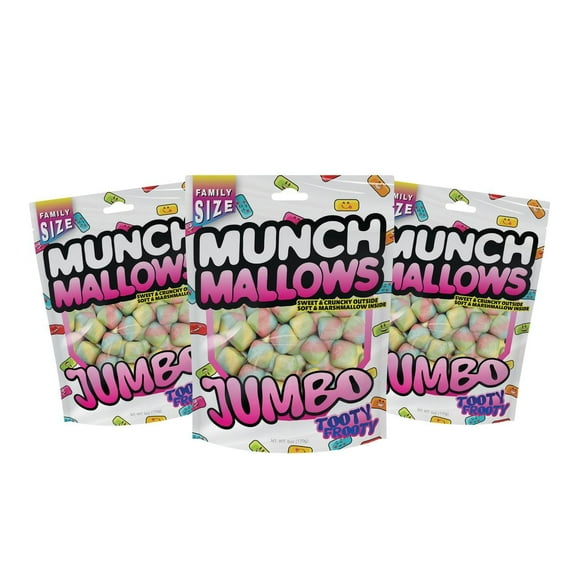 Munch Mallows Jumbo Candy - Fruity Tooty Frooty Marshmallows - Crunchy Exterior, Soft Inside - Fluffy, Playful Texture - Unique Candy Perfect For Candy Lovers (3 Packs)