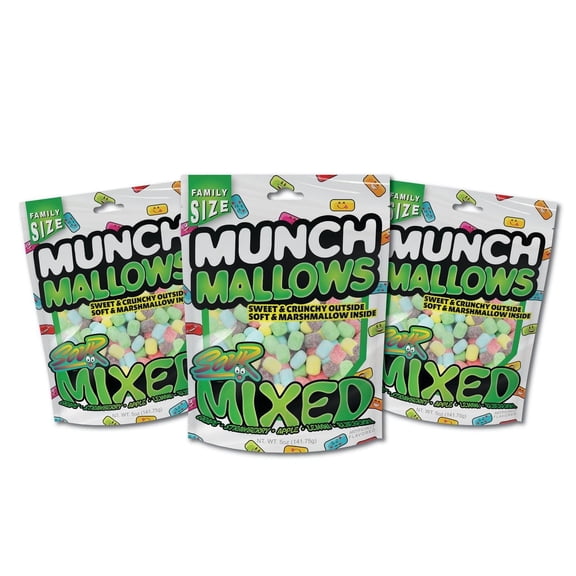 Munch Mallows Marshmallows - Mixed Flavor Pack - Fruity Candy & Chocolate Candy, Dual Texture Treat Fluffy Marshmallow Inside Crunchy Outside , Unique Candy (3 Packs)