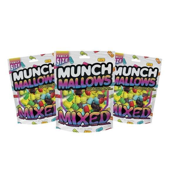Munch Mallows Marshmallows - Mixed Flavor Pack - Fruity Candy, Dual Texture Treat Fluffy Marshmallow Inside Crunchy Outside , Unique Candy (3 Packs)