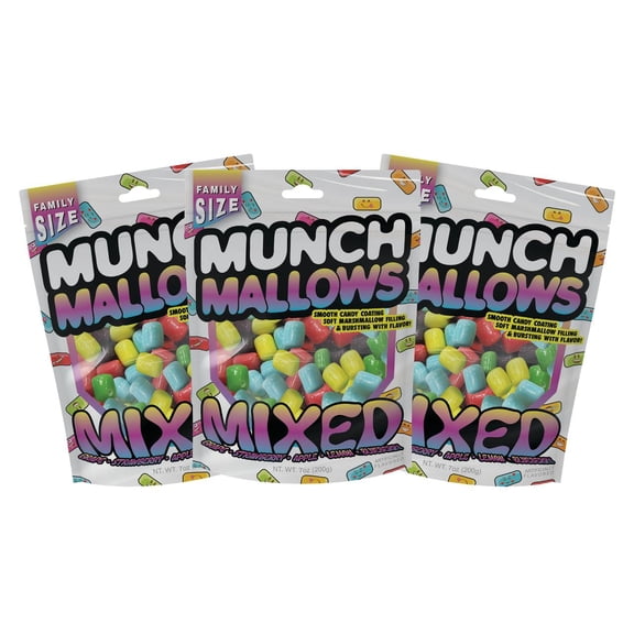 Munch Mallows Marshmallows - Mixed Flavor Pack - Fruity Candy, Dual Texture Treat Fluffy Marshmallow Inside Crunchy Outside , Unique Candy (3 Packs)