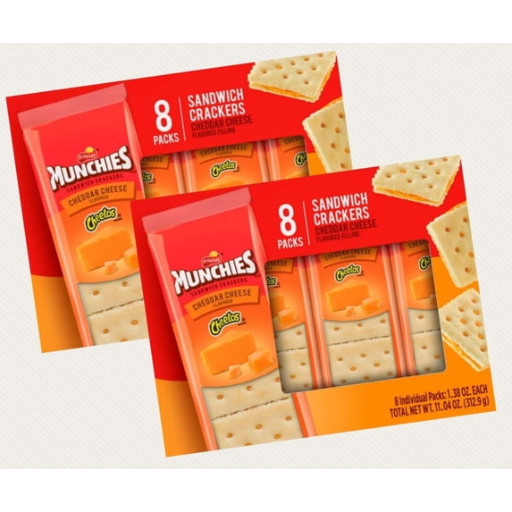 Munchies Cheetos Cheddar Flavored Sandwich Crackers (2 Box Bundle) Total 16 Individual Packs By D&T Sales, 22.0 Ounce