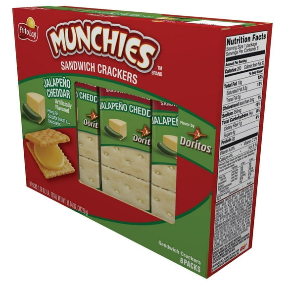 Munchies Doritos Jalapeno Cheddar Cheese Sandwich Crackers, 1.38 oz, 8 Count (Pack of 4)