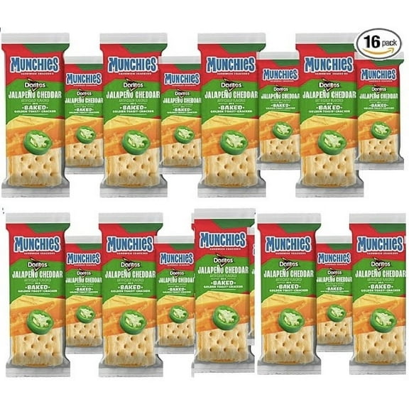Munchies Jalapeno Cheddar Sandwich Crackers - Spicy Snack Packs, 16 Counts