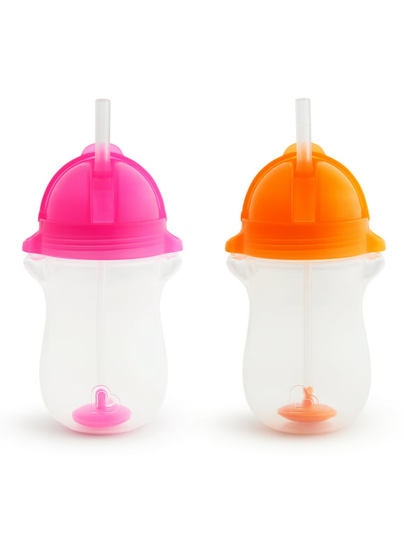 Munchkin Any Angle Click Lock Weighted Straw Cup, Pink/Orange, 10oz, 2 Pack
