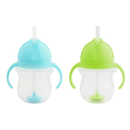 Munchkin® Any Angle™ Weighted Straw Trainer Cup with Click Lock™ Lid, 7 oz, Blue/Green, Unisex, 2 Pack