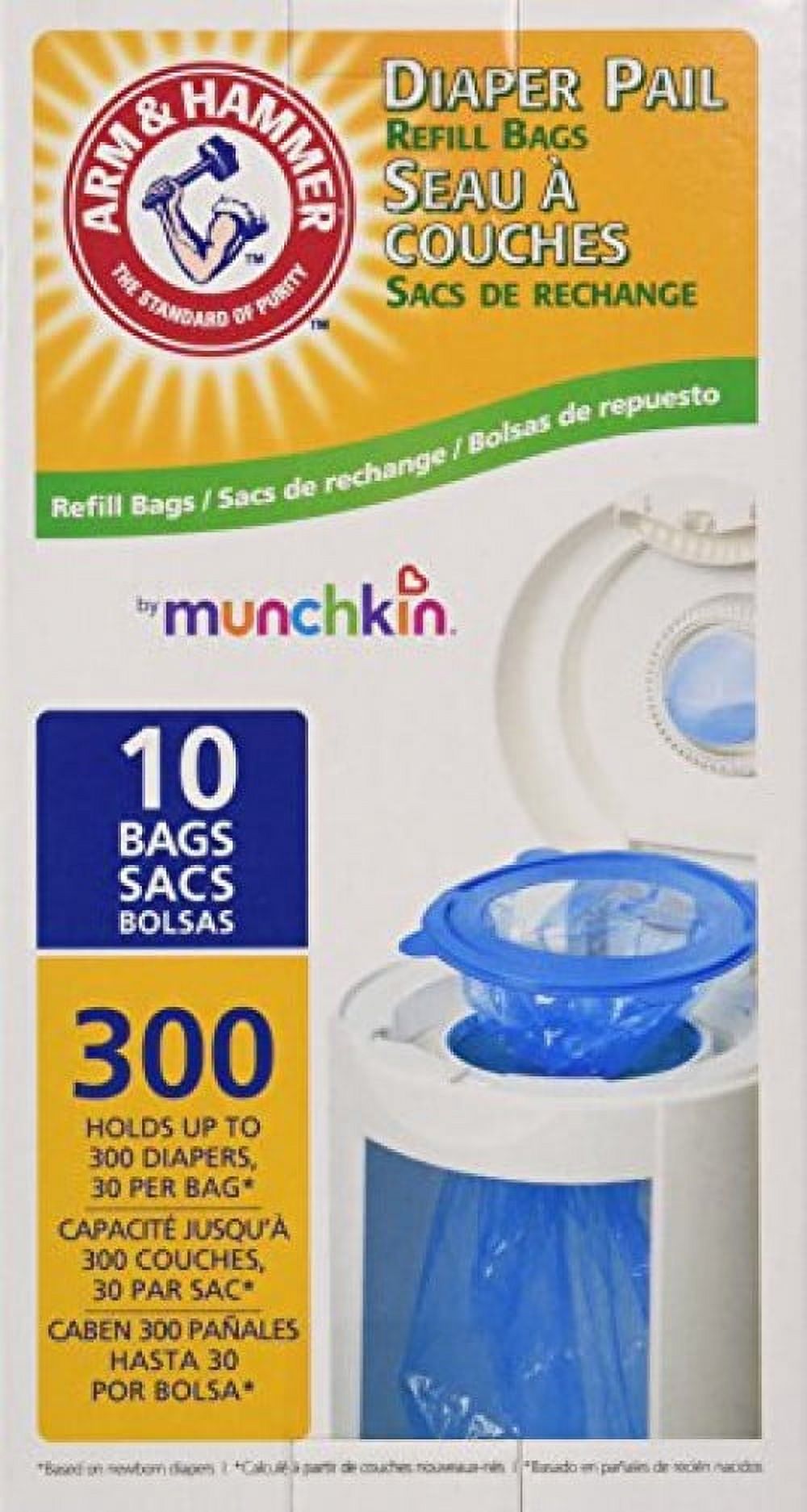 Munchkin Arm & Hammer Diaper Pail Refill Bags, 10 Count, Pack of 3
